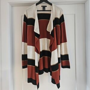 INC International Concepts Striped Cardigan - Red, Black, Cream